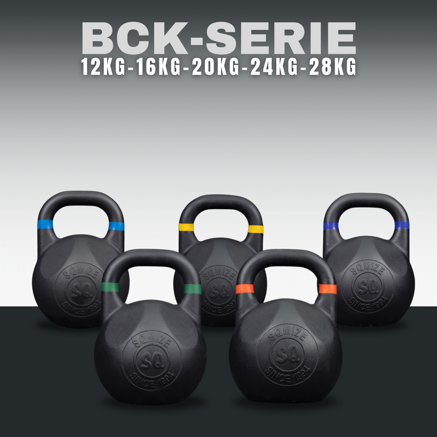 Black Competition Kettlebell Set SQMIZE® BCK, 100 - 140 kg